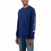 Carhartt Loose Fit Heavyweight Long-Sleeve Logo Sleeve Graphic T-Shirt - Blue Heather #K231