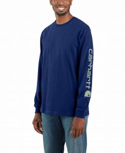 Carhartt Loose Fit Heavyweight Long-Sleeve Logo Sleeve Graphic T-Shirt - Blue Heather #K231