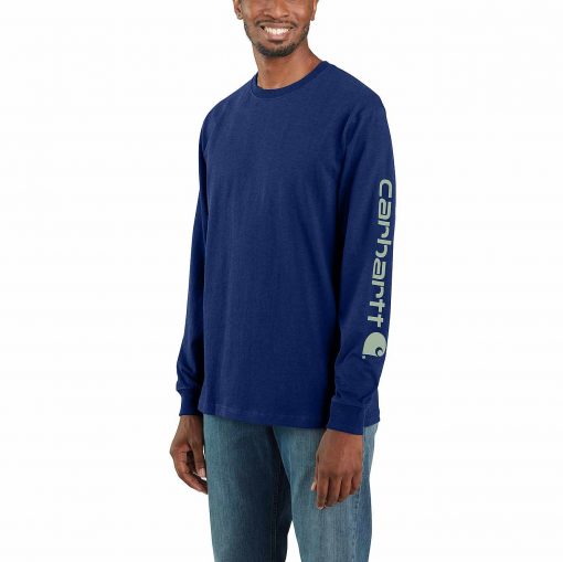 Carhartt Loose Fit Heavyweight Long-Sleeve Logo Sleeve Graphic T-Shirt - Blue Heather #K231