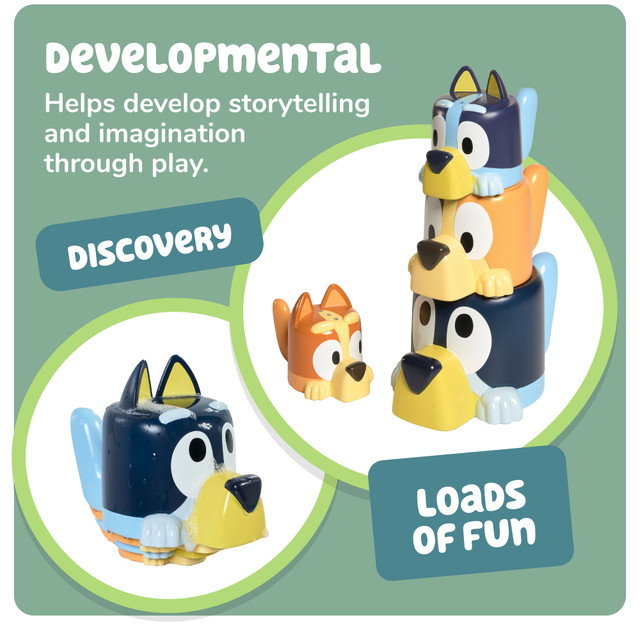 Tomy Toomies Bluey's Family Pourers Featuring Chilli, Bandit, Bingo, And Bluey #E73622 Tomy Toomies Bluey's Family Pourers Featuring Chilli, Bandit, Bingo, And Bluey #E73622