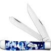 Case Knife Smooth Blue Crackle Kirinite Trapper Pocket Knife #CASE50720