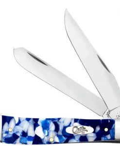 Case Knife Smooth Blue Crackle Kirinite Trapper Pocket Knife #CASE50720