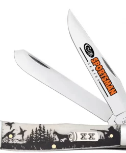 Case Knife Sportsman Series Hunter Embellished Smooth Natural Bone Trapper Knife