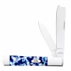 Case Knife Smooth Blue Crackle Kirinite Razor Pocket Knife #CASE50727