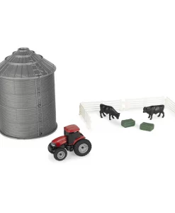 Tomy 1/64 Case IH Grain Bin Set With Tractor, Animals And Fence #44458
