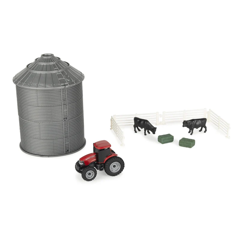 Tomy 1/64 Case IH Grain Bin Set With Tractor, Animals And Fence #44458 Tomy 1/64 Case IH Grain Bin Set With Tractor, Animals And Fence #44458