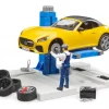 Bruder Bworld Car Service Center With Bruder Roadster #62112