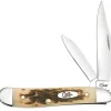 Case Knife Peach Seed Jig Amber Bone Peanut Pocket Knife #045