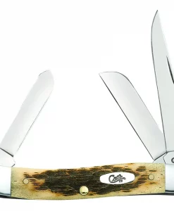 Case Knife Peach Seed Jig Amber Bone Carbon Steel Medium Stockman #00039