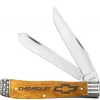 Case Knife Chevrolet Embellished Smooth Antique Bone Trapper Knife #33710