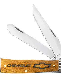 Case Knife Chevrolet Embellished Smooth Antique Bone Trapper Knife #33710