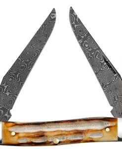 Case Knife Deep Canyon Jigged Burnt Natural Bone Muskrat Raindrop Damascus #27231