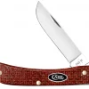 Case Knife Smooth Dark Red Burlap Micarta CS Sod Buster Jr #12273