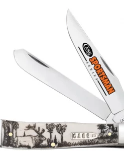 Case Sportsman Series Elk Embellished Trapper Knife – Smooth Natural Bone Handle
