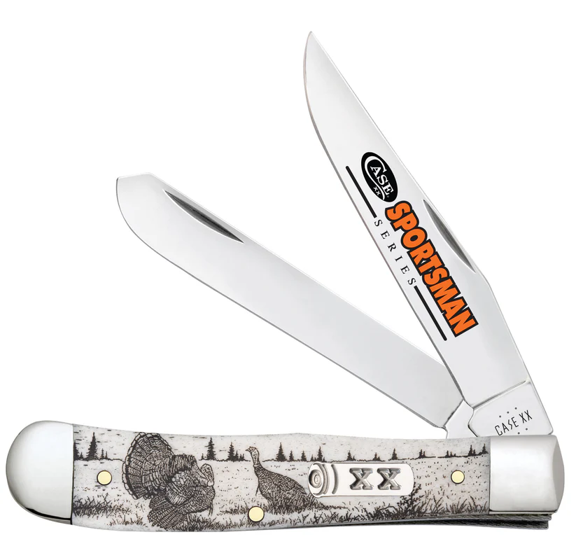 Case Sportsman Series Turkey Embellished Trapper Knife – Smooth Natural Bone Handle Case Sportsman Series Turkey Embellished Trapper Knife – Smooth Natural Bone Handle
