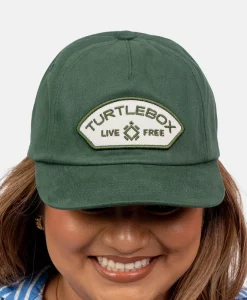 Turtlebox Forest Green Hat – Unstructured 5-Panel, Live Free Patch